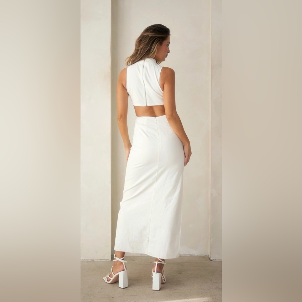 NWT Tropical White Flower Cut-Out Maxi Midi Dress - Picture 4 of 9